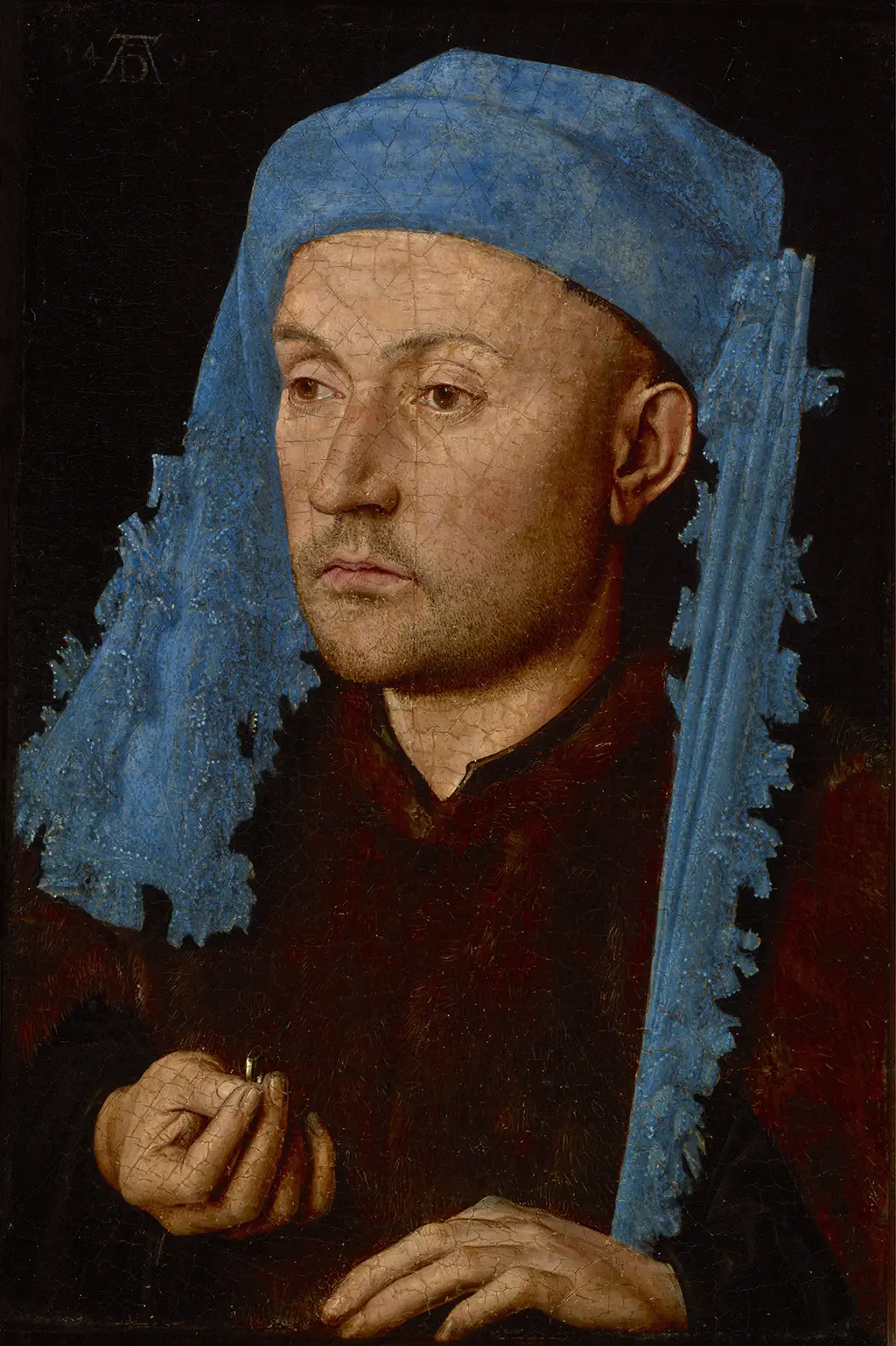 Man in a Blue Chaperon in Detail Jan van Eyck